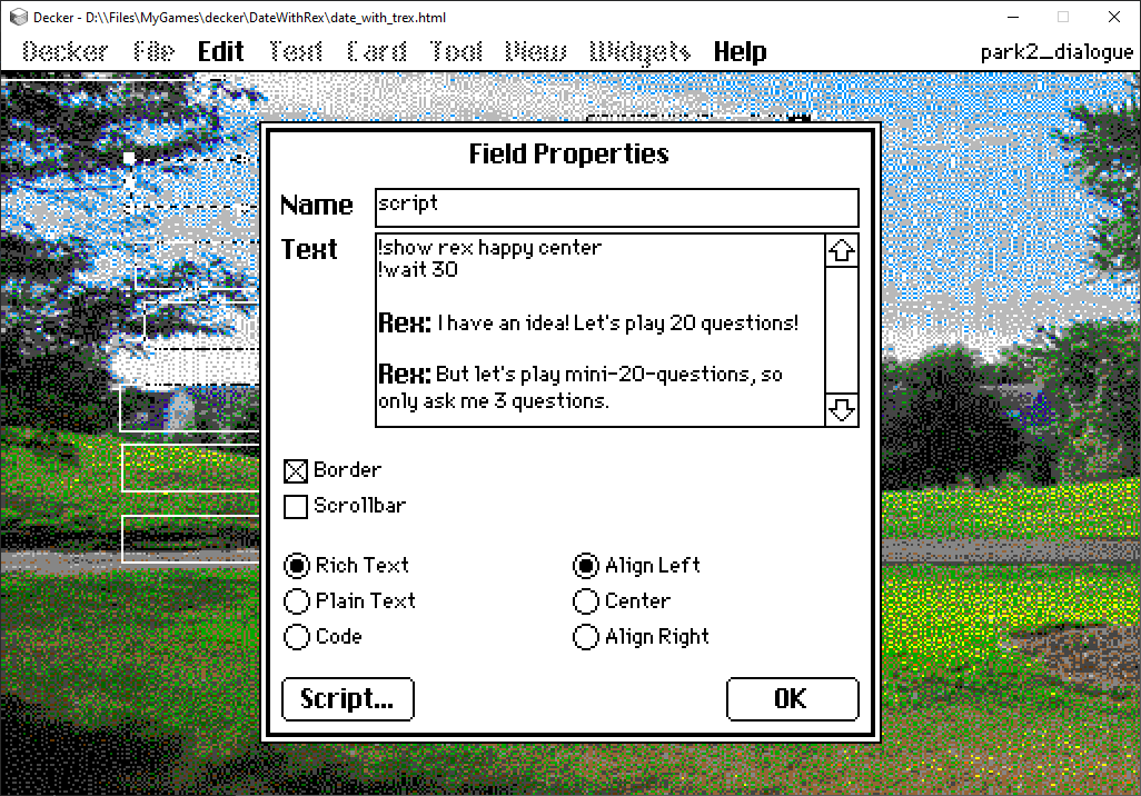 Example field widget with dialogue script